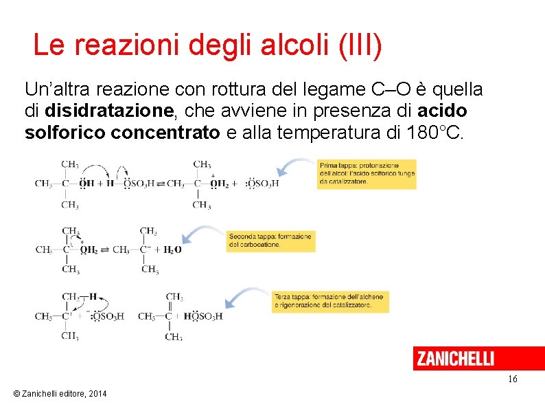 Le reazioni degli alcoli (III) Un’altra reazione con rottura del legame C–O è quella Le reazioni degli alcoli (III) Un’altra reazione con rottura del legame C–O è quella