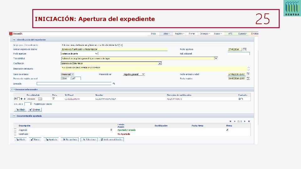 INICIACIÓN: Apertura del expediente 25 