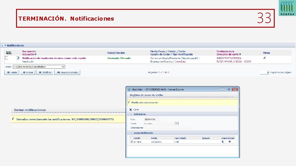 TERMINACIÓN. Notificaciones 33 