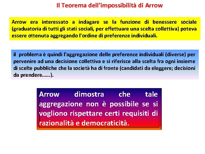 Il Teorema dell’impossibilità di Arrow era interessato a indagare se la funzione di benessere