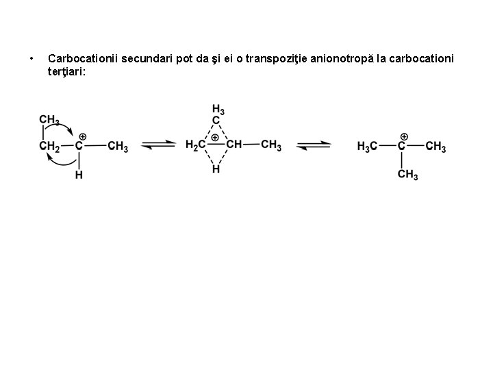  • Carbocationii secundari pot da şi ei o transpoziţie anionotropă la carbocationi terţiari: