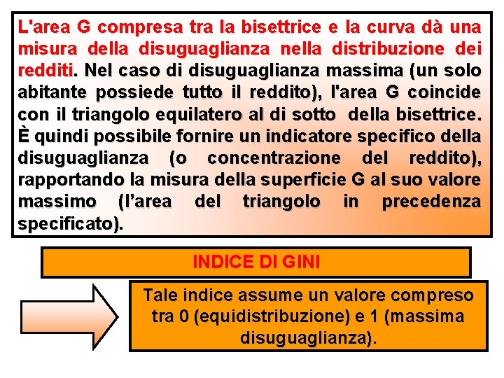 L'area G compresa tra la bisettrice e la curva dà una misura della disuguaglianza