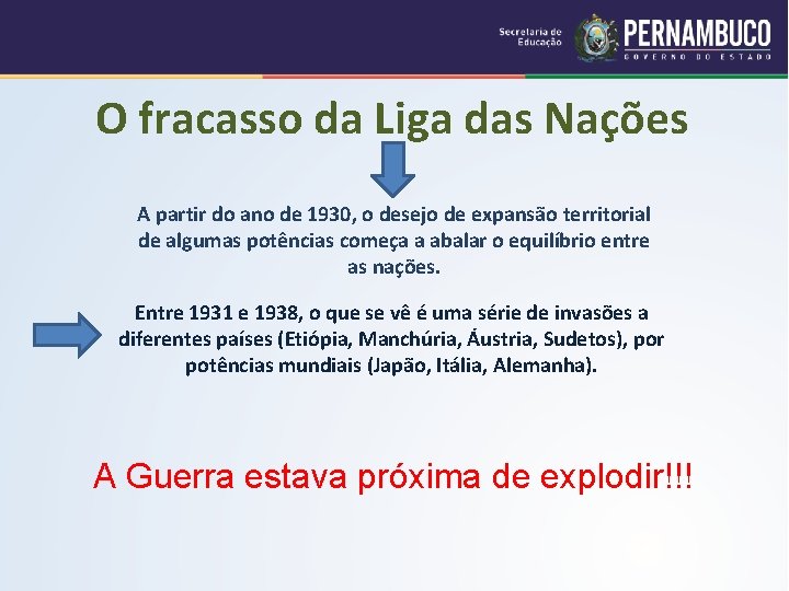 O fracasso da Liga das Nações A partir do ano de 1930, o desejo