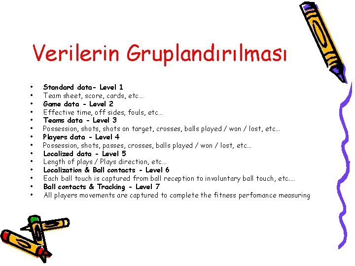 Verilerin Gruplandırılması • • • • Standard data- Level 1 Team sheet, score, cards, Verilerin Gruplandırılması • • • • Standard data- Level 1 Team sheet, score, cards,