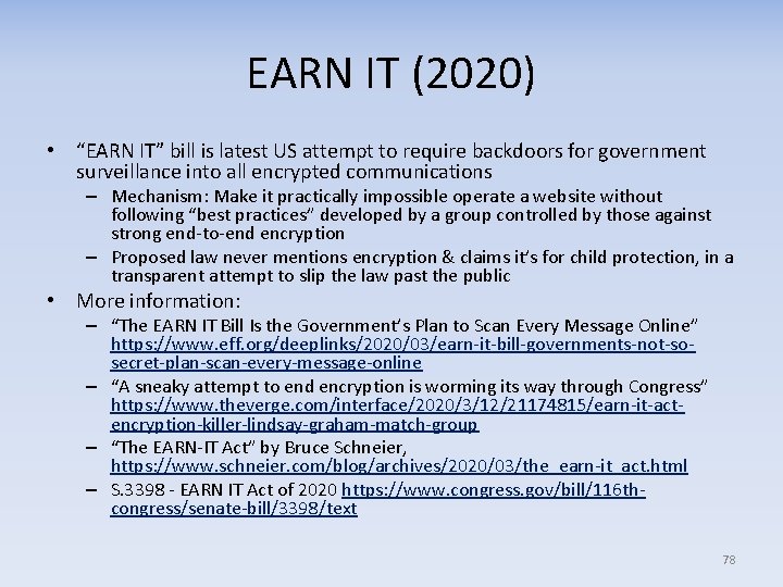 EARN IT (2020) • “EARN IT” bill is latest US attempt to require backdoors