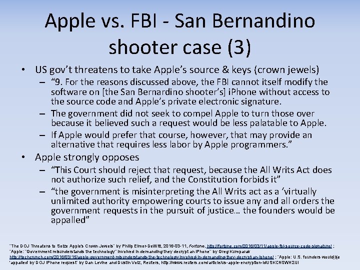 Apple vs. FBI San Bernandino shooter case (3) • US gov’t threatens to take
