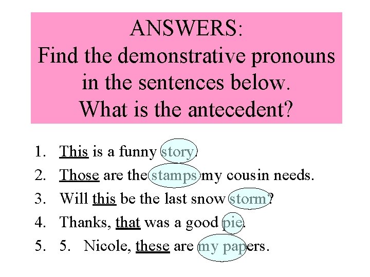 Demonstrative Pronouns this that these those What is
