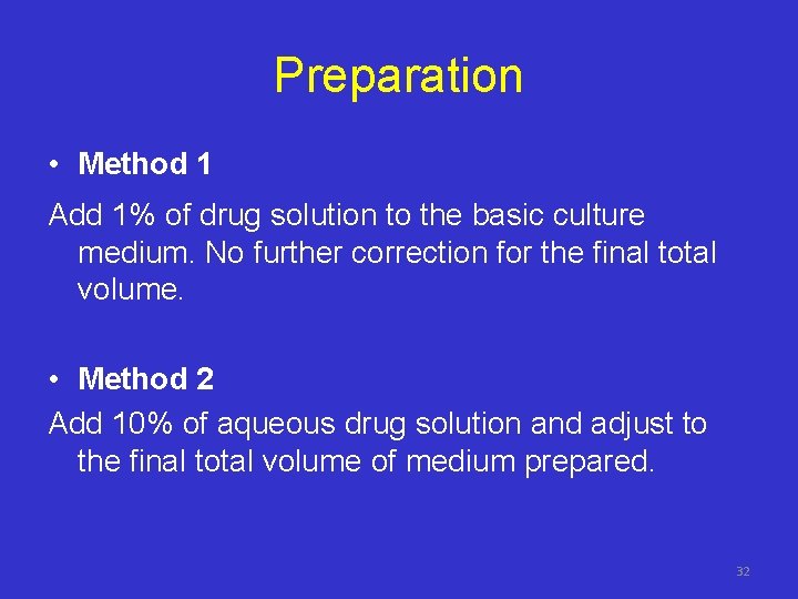 Preparation • Method 1 Add 1% of drug solution to the basic culture medium.