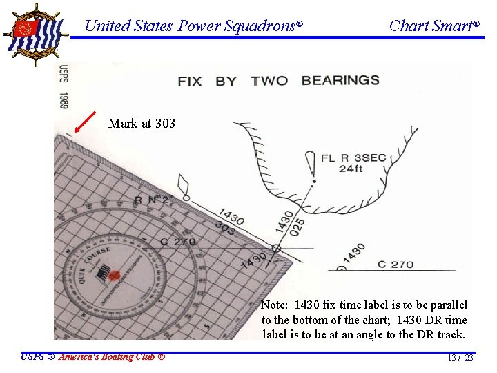 United States Power Squadrons® Chart Smart® Mark at 303 Note: 1430 fix time label