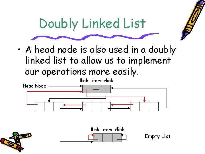 Doubly Linked List • A head node is also used in a doubly linked