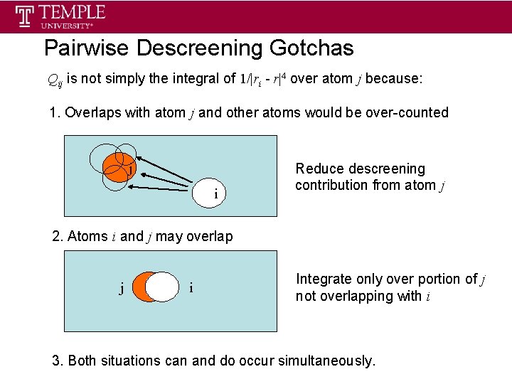 Pairwise Descreening Gotchas Qij is not simply the integral of 1/|ri - r|4 over