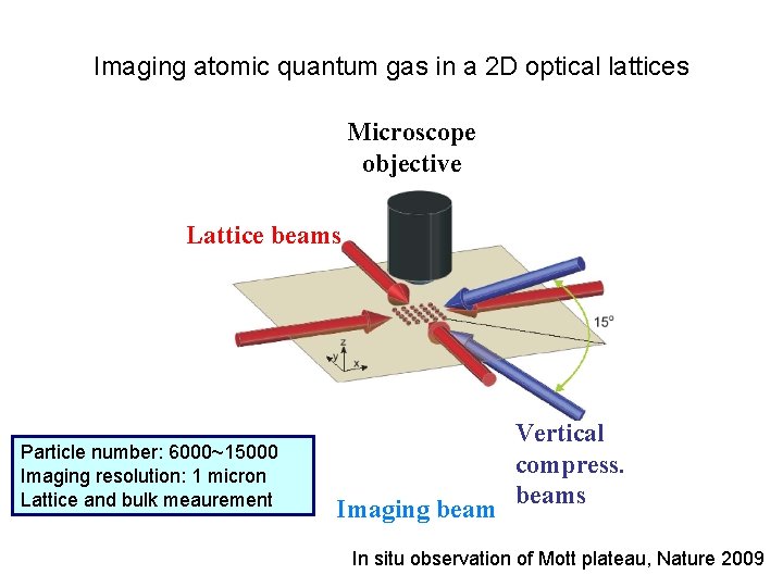 Imaging atomic quantum gas in a 2 D optical lattices Microscope objective Lattice beams