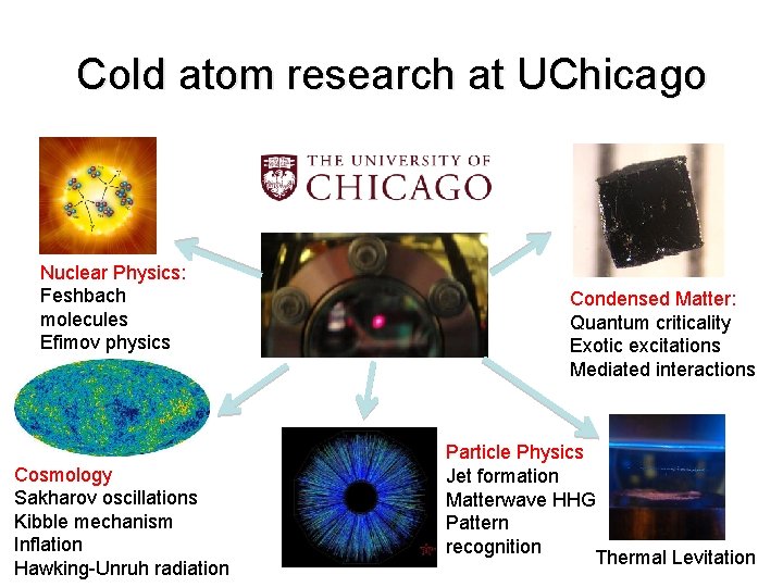 Cold atom research at UChicago Nuclear Physics: Feshbach molecules Efimov physics Cosmology Sakharov oscillations
