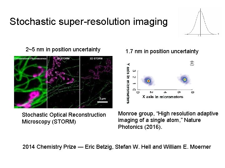 Stochastic super-resolution imaging 2~5 nm in position uncertainty Stochastic Optical Reconstruction Microscopy (STORM) 1.