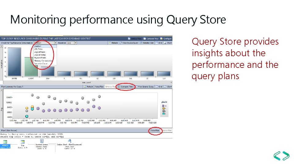 Monitoring performance using Query Store provides insights about the performance and the query plans Monitoring performance using Query Store provides insights about the performance and the query plans