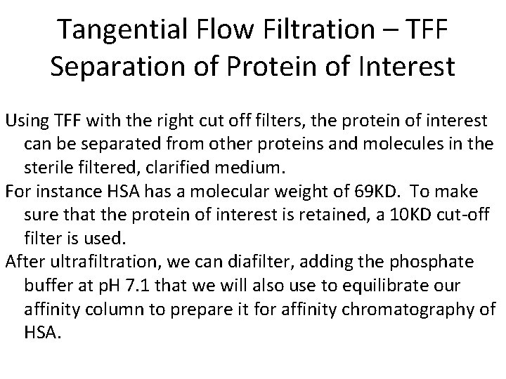 Tangential Flow Filtration – TFF Separation of Protein of Interest Using TFF with the
