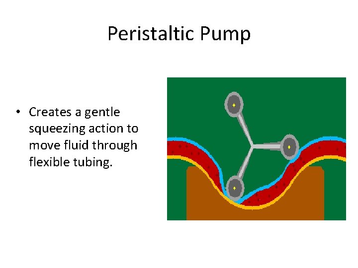 Peristaltic Pump • Creates a gentle squeezing action to move fluid through flexible tubing.