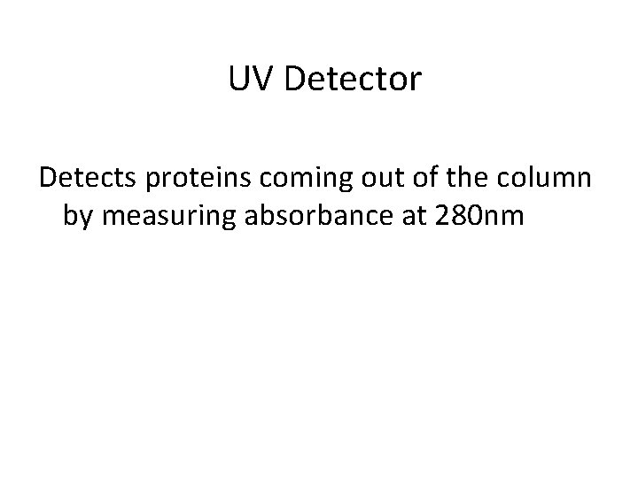UV Detector Detects proteins coming out of the column by measuring absorbance at 280