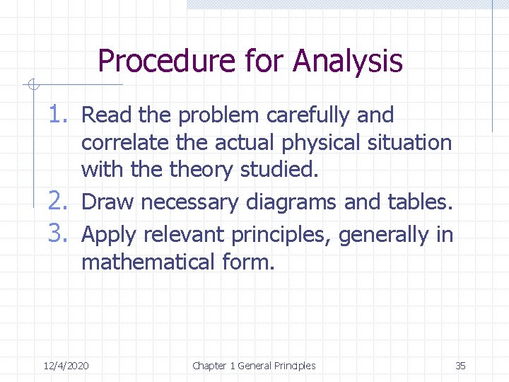 Procedure for Analysis 1. Read the problem carefully and correlate the actual physical situation