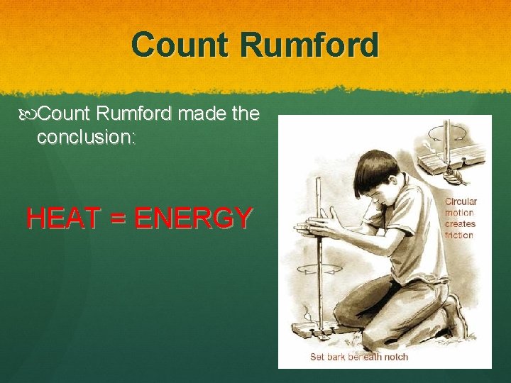 Count Rumford made the conclusion: HEAT = ENERGY 