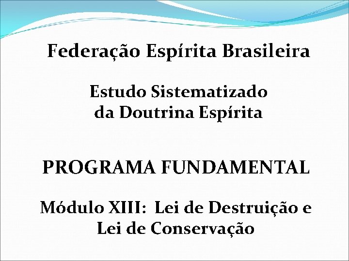 Federação Espírita Brasileira Estudo Sistematizado da Doutrina Espírita PROGRAMA FUNDAMENTAL Módulo XIII: Lei de