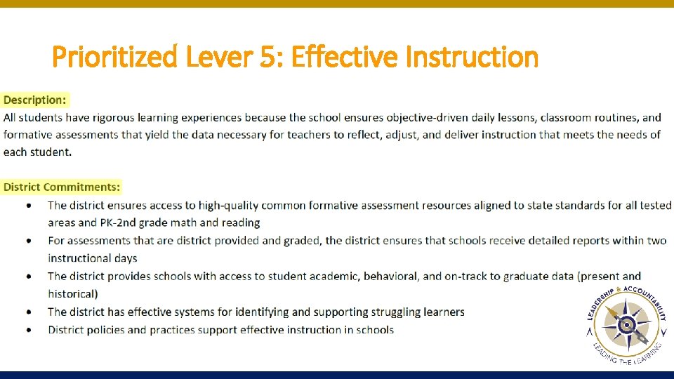 Prioritized Lever 5: Effective Instruction Prioritized Lever 5: Effective Instruction