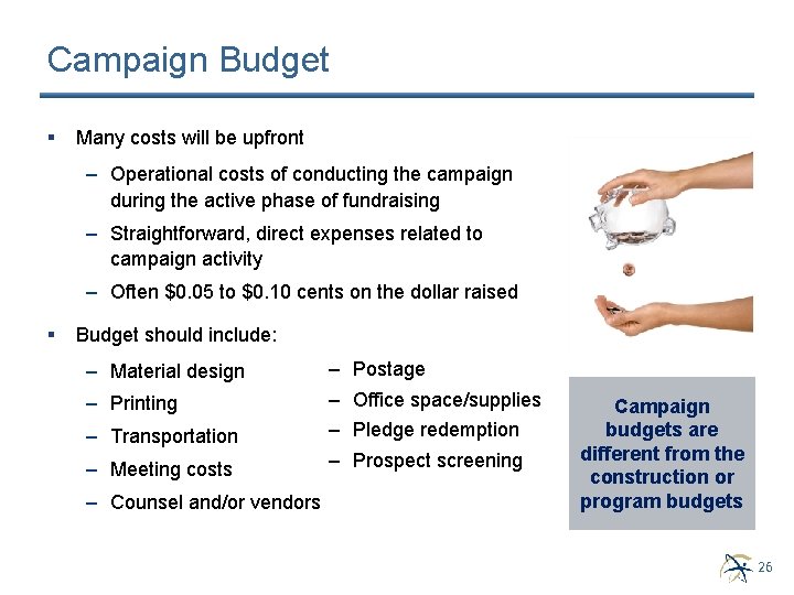 Campaign Budget § Many costs will be upfront – Operational costs of conducting the