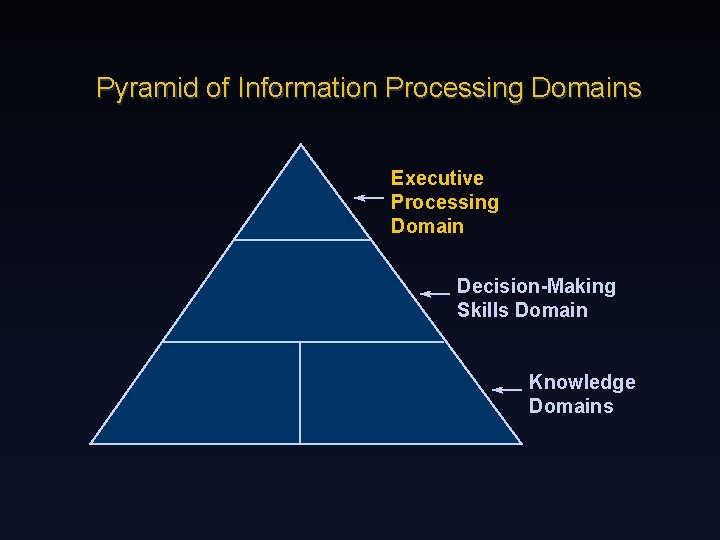 Pyramid of Information Processing Domains Executive Processing Domain Decision-Making Skills Domain Knowledge Domains 