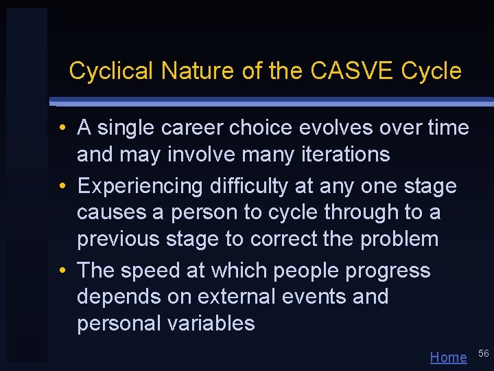 Cyclical Nature of the CASVE Cycle • A single career choice evolves over time