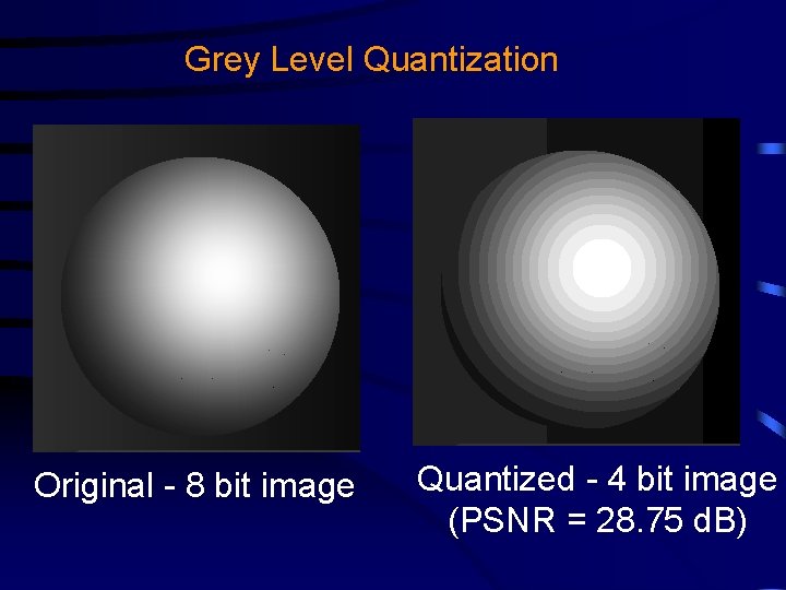 Grey Level Quantization Original - 8 bit image Quantized - 4 bit image (PSNR