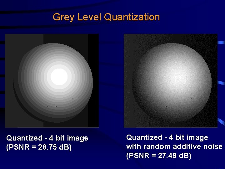 Grey Level Quantization Quantized - 4 bit image (PSNR = 28. 75 d. B)