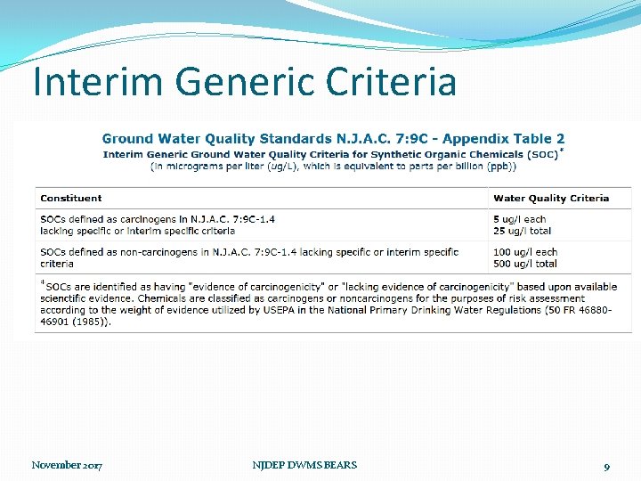 Interim Generic Criteria November 2017 NJDEP DWMS BEARS 9 