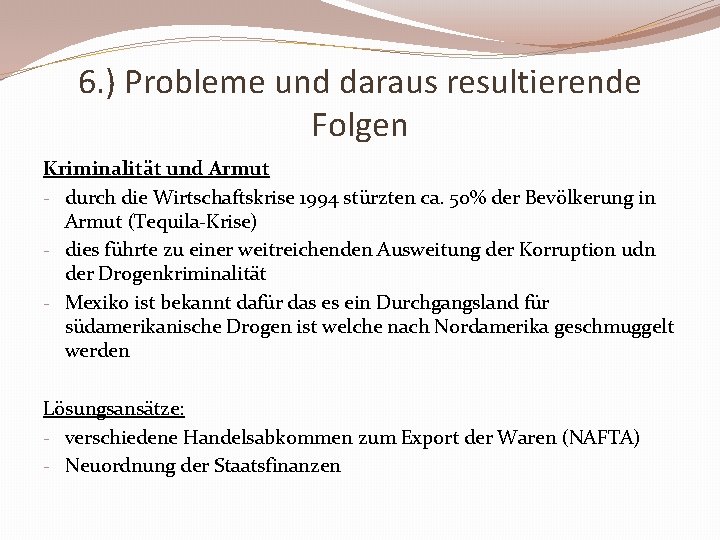 6. ) Probleme und daraus resultierende Folgen Kriminalität und Armut - durch die Wirtschaftskrise