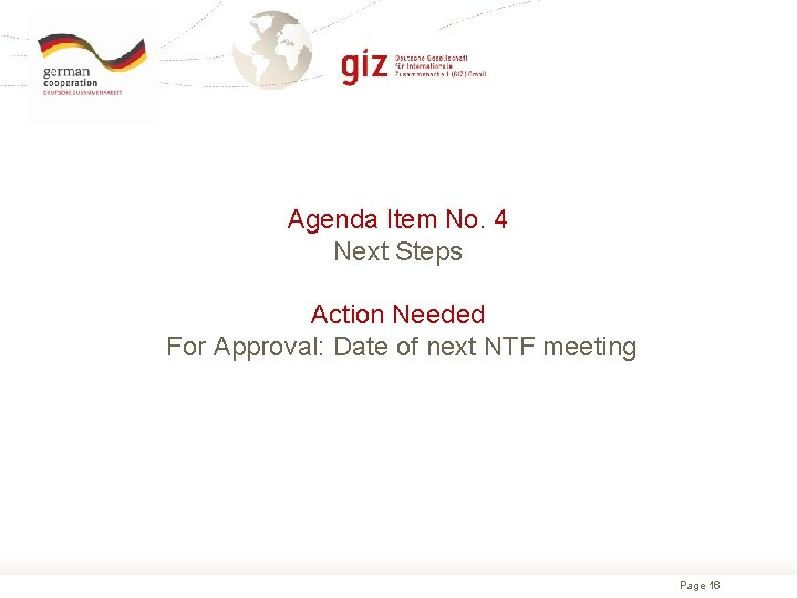 Agenda Item No. 4 Next Steps Action Needed For Approval: Date of next NTF