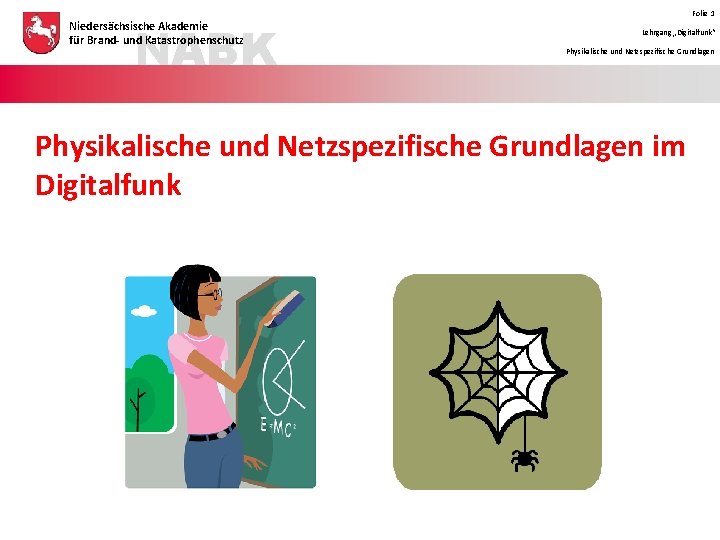 NABK Niedersächsische Akademie für Brand- und Katastrophenschutz Folie 1 Lehrgang „Digitalfunk“ Physikalische und Netzspezifische