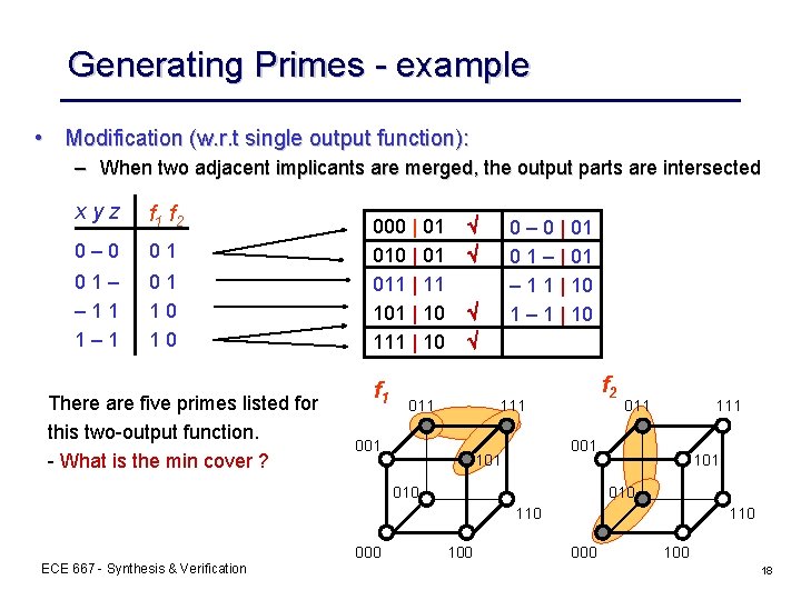 Generating Primes - example • Modification (w. r. t single output function): – When