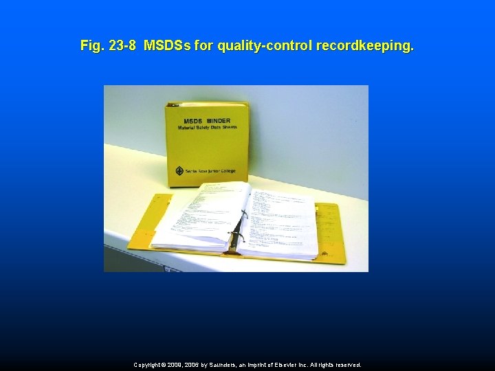 Fig. 23 -8 MSDSs for quality-control recordkeeping. Copyright © 2009, 2006 by Saunders, an