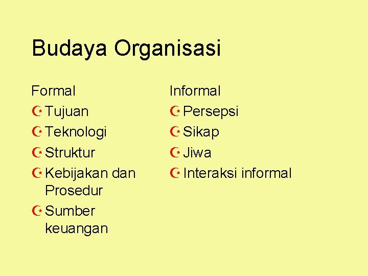 Budaya Organisasi Formal Z Tujuan Z Teknologi Z Struktur Z Kebijakan dan Prosedur Z