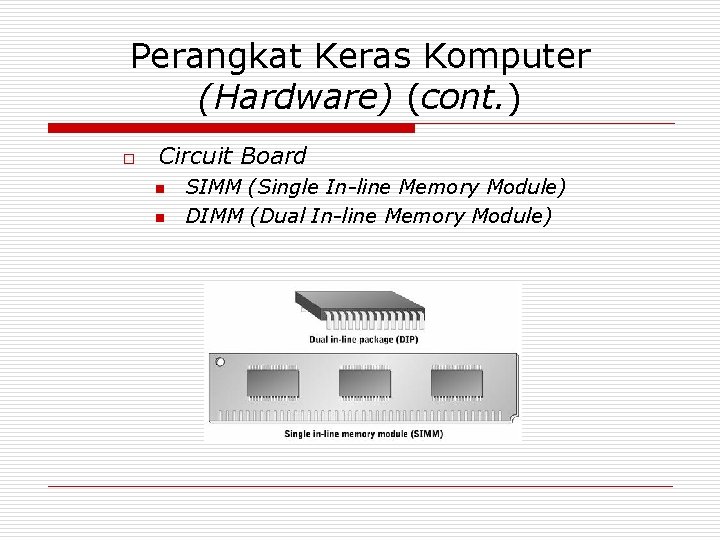 Perangkat Keras Komputer (Hardware) (cont. ) o Circuit Board n n SIMM (Single In-line