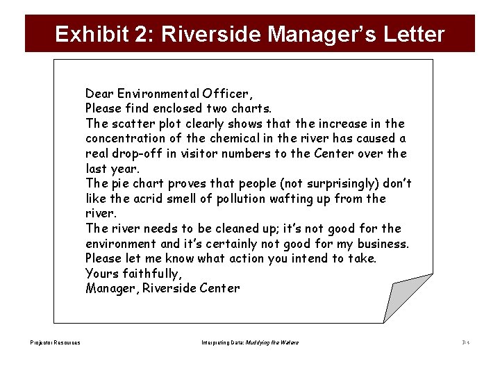 Exhibit 2: Riverside Manager’s Letter Dear Environmental Officer, Please find enclosed two charts. The