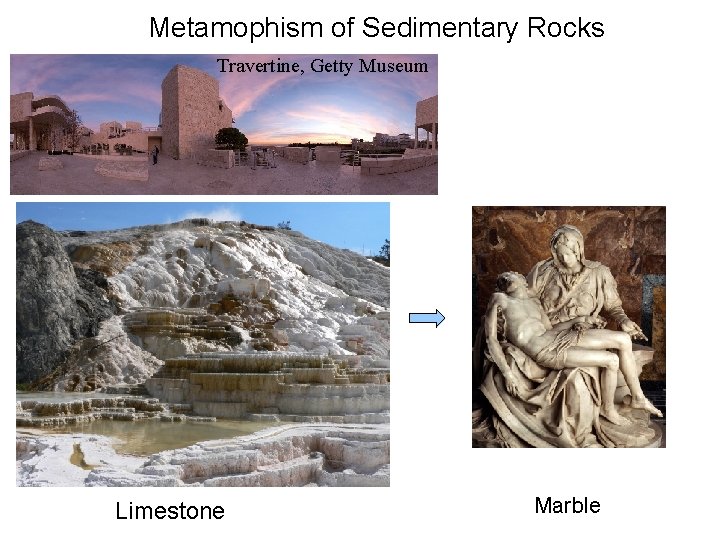 Metamophism of Sedimentary Rocks Travertine, Getty Museum Limestone Marble 