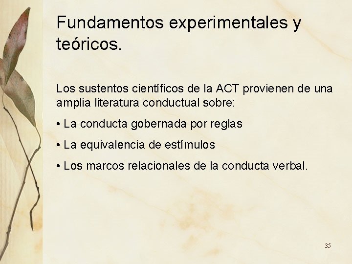 Fundamentos experimentales y teóricos. Los sustentos científicos de la ACT provienen de una amplia Fundamentos experimentales y teóricos. Los sustentos científicos de la ACT provienen de una amplia