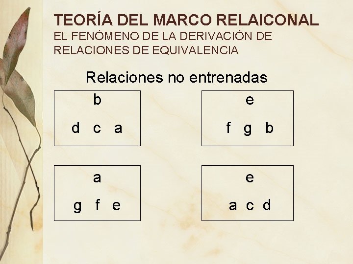 TEORÍA DEL MARCO RELAICONAL EL FENÓMENO DE LA DERIVACIÓN DE RELACIONES DE EQUIVALENCIA Relaciones TEORÍA DEL MARCO RELAICONAL EL FENÓMENO DE LA DERIVACIÓN DE RELACIONES DE EQUIVALENCIA Relaciones