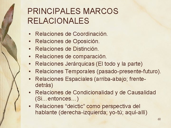 PRINCIPALES MARCOS RELACIONALES • • Relaciones de Coordinación. Relaciones de Oposición. Relaciones de Distinción. PRINCIPALES MARCOS RELACIONALES • • Relaciones de Coordinación. Relaciones de Oposición. Relaciones de Distinción.