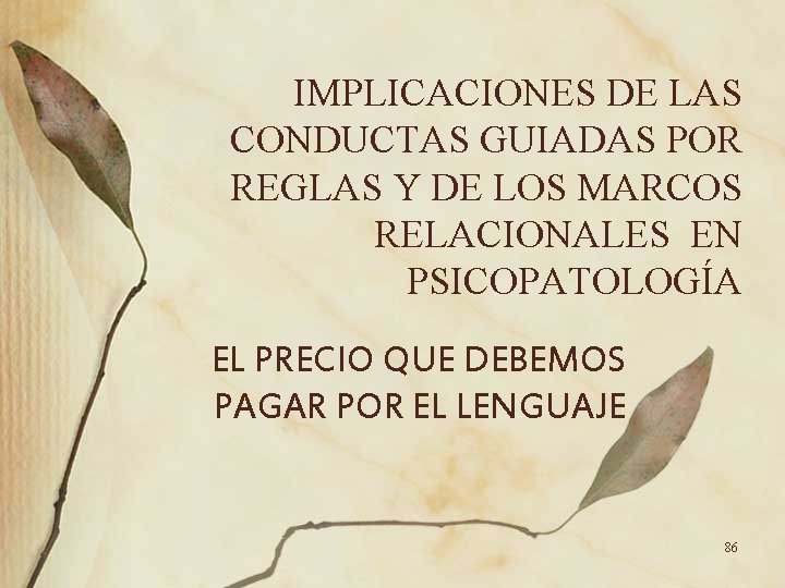 IMPLICACIONES DE LAS CONDUCTAS GUIADAS POR REGLAS Y DE LOS MARCOS RELACIONALES EN PSICOPATOLOGÍA IMPLICACIONES DE LAS CONDUCTAS GUIADAS POR REGLAS Y DE LOS MARCOS RELACIONALES EN PSICOPATOLOGÍA