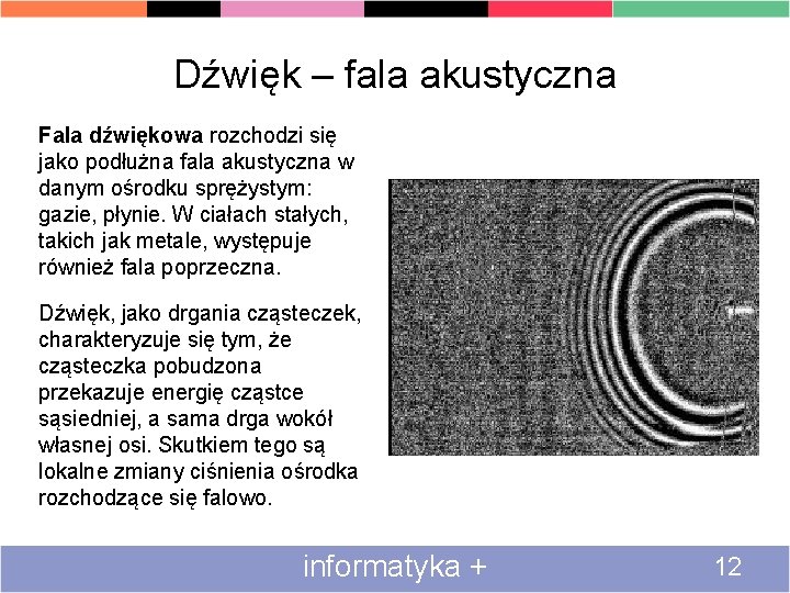 Dźwięk – fala akustyczna Fala dźwiękowa rozchodzi się jako podłużna fala akustyczna w danym