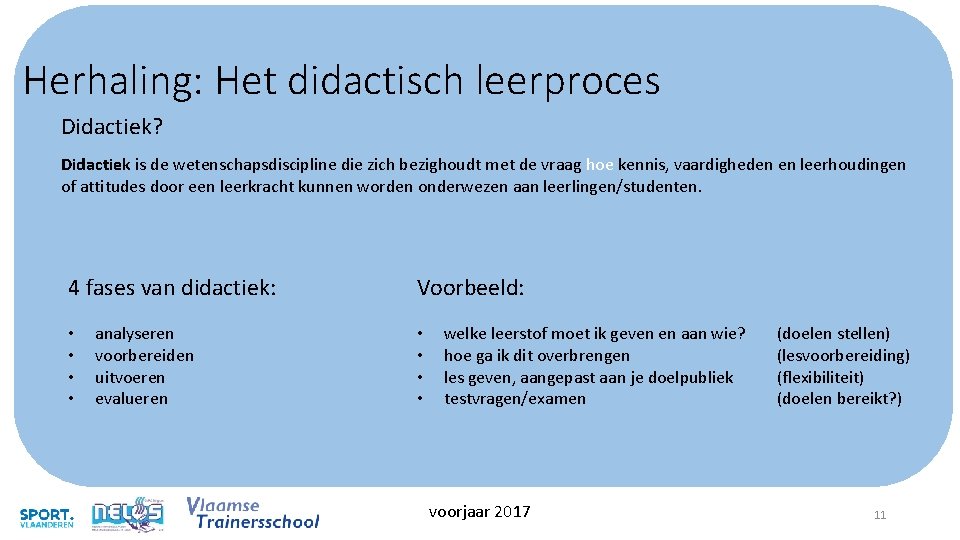 Herhaling: Het didactisch leerproces Didactiek? Didactiek is de wetenschapsdiscipline die zich bezighoudt met de Herhaling: Het didactisch leerproces Didactiek? Didactiek is de wetenschapsdiscipline die zich bezighoudt met de