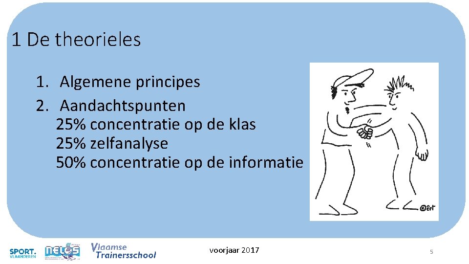 1 De theorieles 1. Algemene principes 2. Aandachtspunten 25% concentratie op de klas 25% 1 De theorieles 1. Algemene principes 2. Aandachtspunten 25% concentratie op de klas 25%