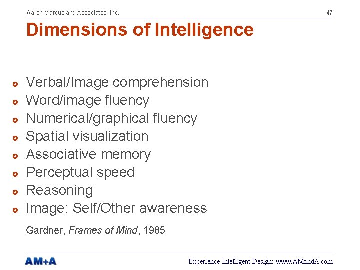 Aaron Marcus and Associates, Inc. 47 Dimensions of Intelligence £ £ £ £ Verbal/Image