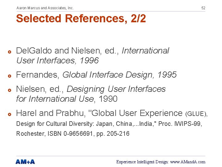 Aaron Marcus and Associates, Inc. 52 Selected References, 2/2 £ £ Del. Galdo and